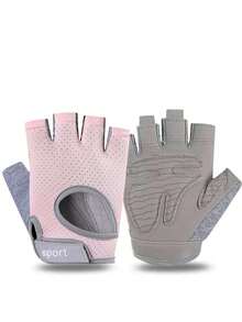 1 双纯色字母印花涤纶纤维女士运动健身半指手套，透气防滑骑行瑜伽健身房训练男女通用 - A - 查看 19