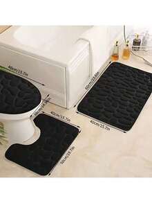 3pcs Coral Fleece Stone Texture Embossed Mat Set: Non-Slip Doormat, Solid Color Minimalist Bathroom Absorbent Foot Mat, Thick Foam Bath Mat - Multicolor - View 15