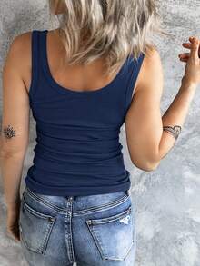 Women Henley Tank Tops Scoop Neck Ribbed Tops Summer Sleeveless Shirts Slim Fit Cami Knit Tees - 藍色 - 查看 2