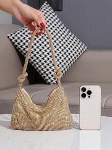Shiny Rhinestone Evening Bag, Handbag For Party, Banquet, Ball, Fashionable Clutch, Perfectly Matching With New Years Outfit, Excellently Matching With Party Dresses For Women, Glamorous Rhinestone Bag,Lightweight,Business Casual Rhinestone Decor Bucket Bag Mini Drawstring Design, Clear Bag Faux Pearl Bag Evening Bag,Dinner Bag Glamorous,Elegant,Exquisite,Quiet Luxury Rhinestone For Party Girl,Woman,Bride Perfect For Party,Dinner/Banquetchristmas Party Dress, Perfectly Matching With Bridal Party, Best Choice Elegant Bag For Bridal Shower - Vàng - Xem 5