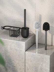 1pc Black/White Toilet Brush With Holder, Bathroom Wall-Mounted Brush Cleaner, Hands-Free Toilet Cleaning Tool Bathroom Accessories Bathroom Tools - White - View 7