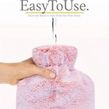 500 ml/1000 ml/2000 ml Bouteille d'eau chaude avec housse en peluche de luxe, sac d'eau chaude grande capacité et étanche pour réchauffer le cou, les épaules et les membres, convient aux hommes et aux femmes, excellent cadeau pour Noël, Nouvel An, anniversaire pour la famille et les amis (rose/gris) - Multicolore - Voir 4