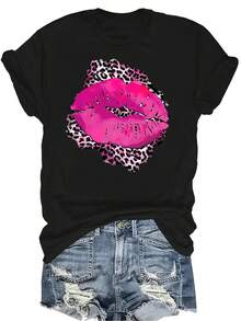 Camiseta Leopard1 Unisex de verano, casual, transpirable, de cuello redondo, de manga corta, de estilo urbano, versátil, adecuada para adolescentes y adultos - Negro - Ver 1