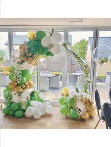 51个鼠尾草绿和金色气球，10/12英寸橄榄绿金属金色乳胶五彩纸屑气球，适用于生日、婴儿派对、新娘派对、周年纪念、订婚、婚礼、性别揭晓派对、丛林主题派对装饰 - 彩色 - 查看 4