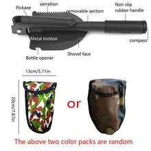 4-In-1 Multifunctional Folding Shovel For Outdoor Survival And Camping - Durable Stainless Steel With Saw, Pickaxe And Bottle Opener