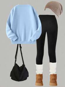 1PC Girl Sweet And Cute Style Cartoon Donut Print Set, Soft And Comfortable, Spring Autumn Daily School Wear - Blue - View 3