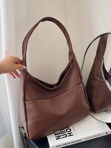 现代简约纯色荔枝图案面料设计女士单肩包，休闲手提包，适合大学生和日常使用，轻便大容量