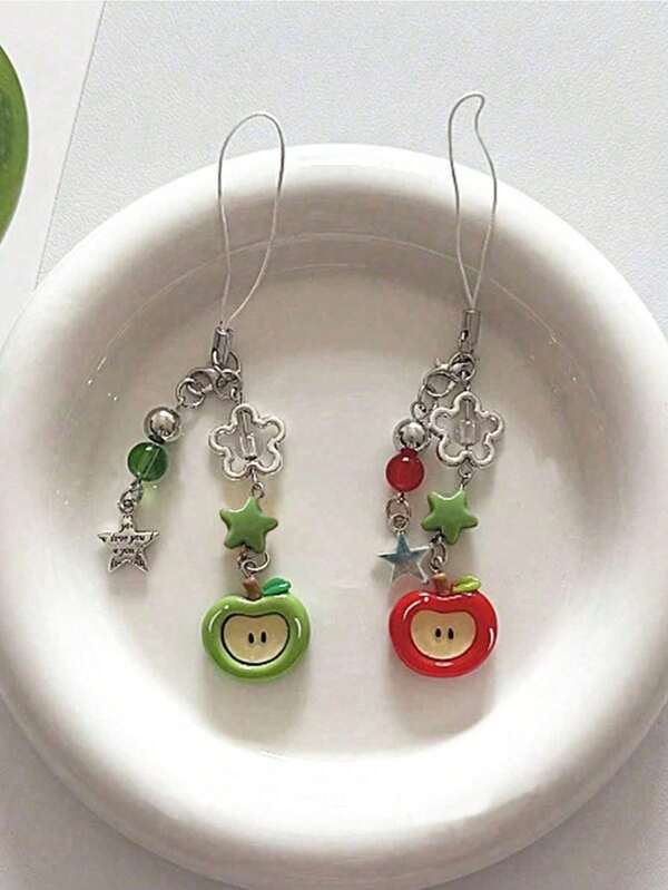 1pc "Peace And Happiness" Apple Shaped Phone Lanyard, Cute Pendant Decoration For Bag/Phone Case/USB Drive