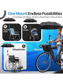 Adjustable Umbrella Holder – Tool-Free Mounting Clamp For Wheelchairs, Walkers, Rollators, Bikes, Prams And Strollers - Black and White - View 4