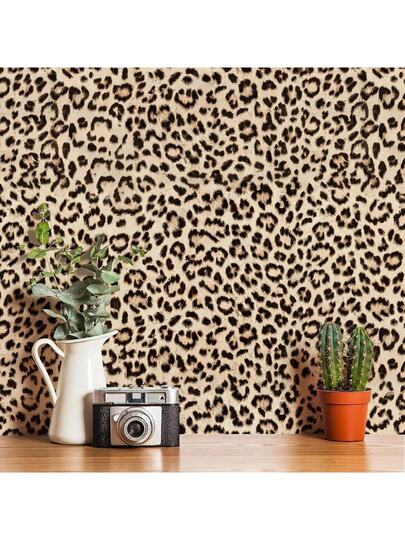 Roll Leopard Print Peel Stick Wallpaper, Waterproof Removable Self Adhesive Textured PVC Contact Paper, Bedroom Kitchen, Bathroom, Cabinets, Vanity, Easy To Apply Remove, Bruin Geel Home Sticker view 2