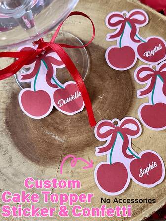 10pcs/25pcs/50pcs/100pcs Cherry Confetti, Mini Cherry Gift Tags, Back To School Gift Labels(No Accessories) - Party Favor Labels, Adorable Cherry Decor Labels For Back To School, Graduation, Birthday, Wedding, Fruit Party, Bachelorette Party