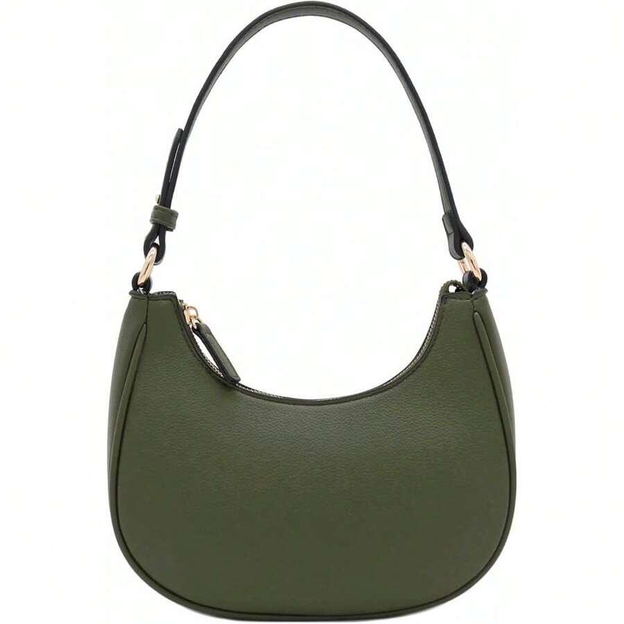 FashionPuzzle Small Crescent Shoulder Bag Underarm Purse - 橄欖色/橄欖色 - 查看 1