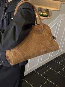 Fashionable New Women's Handbag Tote Bag, Large Capacity, Simple Vintage Solid Color Suede Strap Decoration, Simple Elegant Popular Mature High-Quality Suitable For Travel, Shopping, Commuting, Versatile