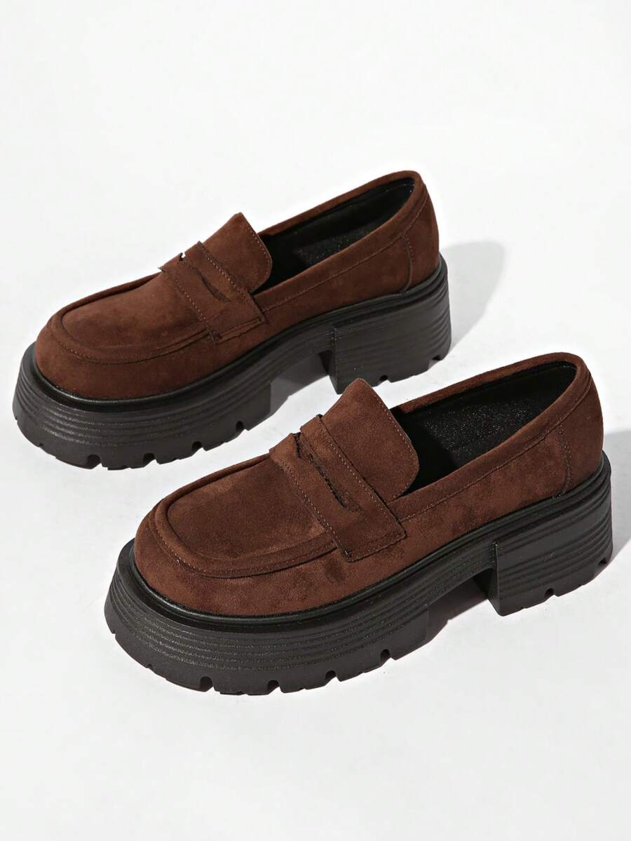 Mocassins à plateforme haut de gamme style britannique pour femmes, design polyvalent coréen avec semelle épaisse, talons compensés - brun - Voir 1