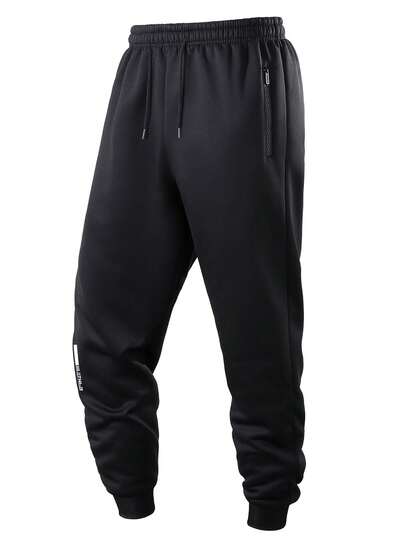 Plus Size Men's Solid Color Printed Knit Pants, Casual Outdoor Hiking Travel Sports Trousers