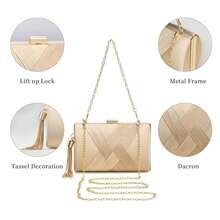 缎面面料手拿包，精致编织纹理晚宴包，优雅迷人的女士钱包，适合宴会、浪漫婚礼、正式派对、舞会、夜总会、礼服搭配，配有可拆卸金属链带，可斜挎或肩背