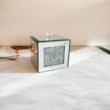 1pc Rhinestone Mirror Glass Desktop Storage Box - Covered Dust-Proof Jewelry Box | Hair Clip & Tie Organizer | Toothpick Box | Crystal Cleaning Wipe Box - Silver - View 2