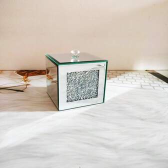 1pc Rhinestone Mirror Glass Desktop Storage Box - Covered Dust-Proof Jewelry Box | Hair Clip & Tie Organizer | Toothpick Box | Crystal Cleaning Wipe Box