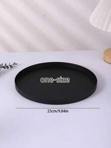 1 Stück schwarzes rundes Tablett, schlicht & Aufbewahrung für Zuhause & Blumentopfuntersetzer & Kerzenteller