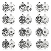 12pcs/Pack Zodiac Sign Charm For DIY Jewelry Making - Ancient Silver - View 2