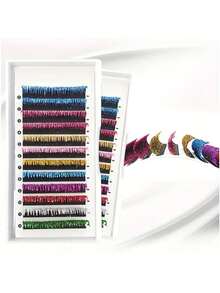 1 Case 12 Rows Glitter Eyelash Summer Colorful Shiny Lashes Wedding Concert Party Eye Lash 10-15mm Silvery Blue Green Purple Pink Yellow Gold Eyelashes - 彩色的 - 查看 7