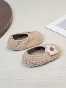 1 Pair Toddler Flower Design Thermal Lined Soft Sole Non-Slip Indoor Slippers, Comfortable, Easy To Wear & Clean, Suitable For Boys & Girls, Warm Holiday Gift For Babies Just Learning To Walk