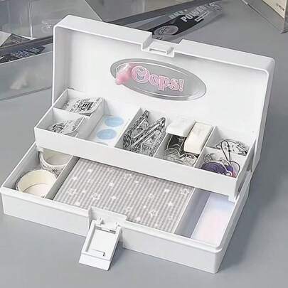 High Quality White Multifunctional Folding Stationery Storage Box, Stickers, Keychain, Washi Tape, Memo Pad, Desktop Organizer, Back To School