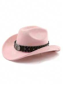 1pc Unisex New Faux Leather Cowboy Hat With Star Beaded Decor, High-Quality Suede Material Wide Brim Hat, Fashion Minimalist European & American Style Western Cowboy Hat, Suitable For Daily Wear, Western Themed Events, Birthday Parties, Music Festivals, Horseback Riding And More Occasions