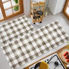 Modern Plaid Pattern Doormat, Rug, Traditional Long Carpet, Suitable For Hallway, Kitchen, Bedroom, Living Room, Entrance, Balcony, Home Decor, Stain Resistant, Coffee Shop, Bar, Holiday, Party, Bedroom Mat, Bath Mat, Room Decor, Kitchen Decor, Black And White Rug - Black and White - View 8