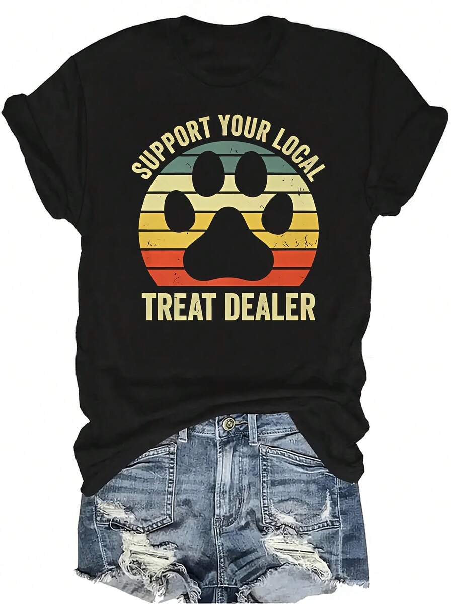Camiseta "Distribuidor de Golosinas para Perros" Unisex de verano, casual, transpirable y de personalidad con cuello redondo y manga corta, ropa de calle versátil, adecuada para adolescentes y adultos - Negro - Ver 1