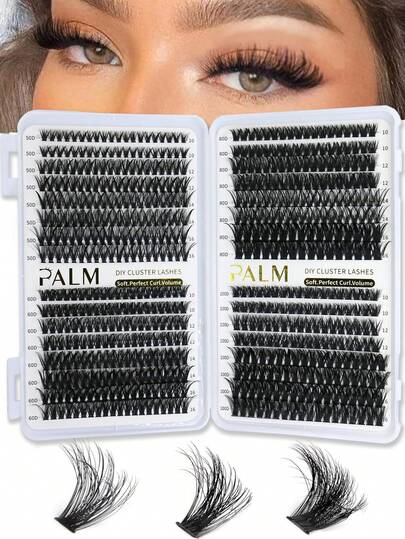PALM LASHES مجموعة رموش صناعية DIY، 592 قطعة رموش فردية، تجعيد 50/60/80/100D، مجموعة مختلطة (50/60/80/100D-0.07D-10مم-16مم) رموش نخيل، مجموعة رموش، رموش فردية، رموش، رموش مستعارة