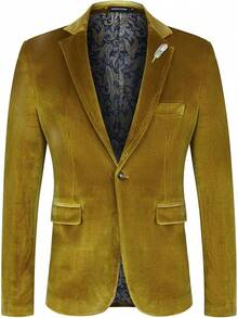 Velvet Blazer For Men Slim Fit One Button Sport Coat Jacket For Prom Wedding Party Dinner-2025 - 金色 - 查看 1