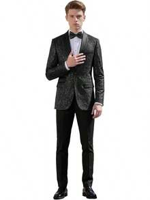 Men's Floral Dinner Party Prom Wedding Stylish Suits For Men One Button Dinner Jacket Pants Sethalloween - 黑色-3件 - 查看 5