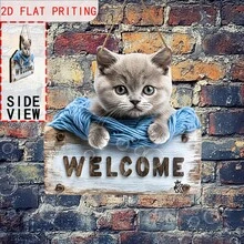 1 Stück britische Bobtail Katze Willkommensschild - Hölzernes Wandhängschild für Eingang, Garten, Flur, Restaurant, Bauernhaus - 2D Flachdruck, ideales Oster-/Geburtstagsgeschenk für Haustier-Liebhaber