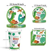 80pcs/Set Dinosaur Theme Disposable Party Supply Set, Including 9"/7" Paper Plates, Cute Dinosaur Print Cups, Napkins For Birthday Party, Cups For Beverage/Coffee - Multicolor - View 3