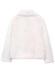 Faux Fur Fluffy Warm Long Sleeve Autumn/Winter Jacket - White - View 9