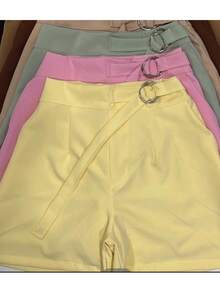 Women's Tailored Shorts With Ties - Baby Pink - View 5