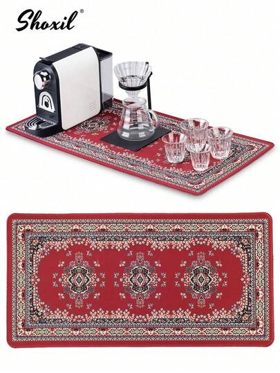 shoxil 1pc Bohemian Style Coffee Mat, Arabic Coffee Pad, Coffee Coaster, Drink Coaster, Table Mat, Mouse Pad, Non-Slip Heat Resistant Mat, Coffee Corner Mat Fit Under Cup/Mug/Glasses/Coffee Maker/Coffee Machine/Coffee Pot/Coffee Accessories