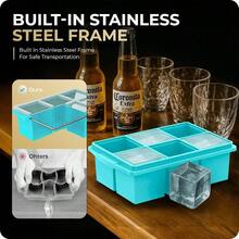 Large Cube Trays Whiskey, Silicone Cube Tray, With Reinforced Steel Ring Top, Makes 12 2 - In Cubes, Square Tray Cocktails, Whiskey, Coffee. 2 Pack - Màu xanh nước biển - Xem 5