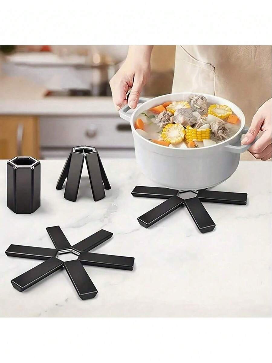 1pc Multi-Functional Foldable Heat Resistant Mat, Non-Slip Kitchen Pad Suitable For Pots, Pans, Bowls, Great Gift For Family And Friends, Kitchen Tool, Heat Insulation - Black - View 1