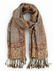 1pc Women's Bohemian-Style Fashionable Retro Paisley Jacquard Headscarf, A Casual And Elegant Sun Protection Scarf Shawl, Suitable For Everyday Wear - Brown Gray - View 2