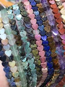 20 piezas de 6x2mm Cuentas de piedra natural con forma de corazón | Cuentas sueltas de ágata, cuarzo, ojo de tigre con forma de corazón plano | Para hacer collares, pulseras, pendientes y joyería DIY