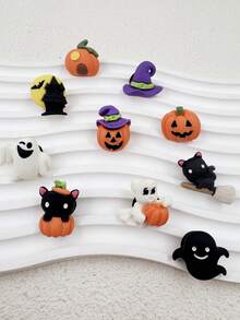 10pcs Halloween Pumpkin & Cat Resin Shoe Charms, Durable & Cute Whimsical Design, Suitable For Wooden Shoes & Sandals, Great For Girls Party Favors, Creative Gifts, DIY Shoe Decorations
