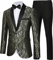 Men's Floral Dinner Party Prom Wedding Stylish Suits For Men One Button Dinner Jacket Pants Sethalloween - 金色-2件 - 查看 1