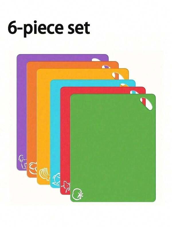 6/1 Stück Küchen Kunststoff Schneidebrett Abdeckung, Gemüse Schneidebrett, rutschfestes Schneidebrett, extra dickes 6-teiliges flexibles Küchen Kunststoff Schneidebrett Set - rutschfestes Schneidebrett mit buntem Lebensmittelsymbol und einfach zu greifendem Griff, einfach zu verstauen und zu tragen, leichtes Schneidebrett, bunte Lebensmittelsymbole für einfache Zuordnung