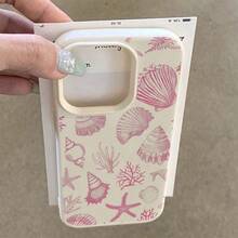 1 pieza Funda de teléfono con patrón retro de concha marina y estrella de mar de color rosa elegante, hecha de material TPU, compatible con Apple/Teléfonos, versión internacional, no la versión nacional - Blanco - Ver 3