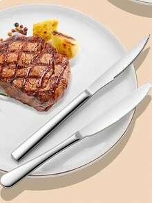 2/4/8pcs Steak Knife Set, Serrated Knife, Stainless Steel Sharp Knives Set, Modern Design Butter Knives,Dinner Knifes Set, Dishwasher Sturdy And Easy To Clean(Bright Silver-9 Inch)