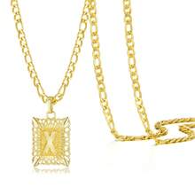 1 件男女通用 14K 镀金方形大写首字母吊坠项链，A-Z 链式项链 - 金黃色 - 查看 12