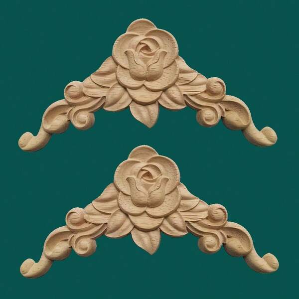 2pcs Unfinished Wooden Carved Rose Flower Corner Decor, 3.15x3.15inch, Woodworking Supplies, Suitable For Entryway, Cabinet, Vanity, Doors, Furniture, Accent Wall, DIY Decoration