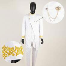 Men`S Suit Double Breasted Slim Fit Embroidery Chain Blazer And Pants Set Dashiki Outfits African Clotheshalloween - 黑色 - 查看 3